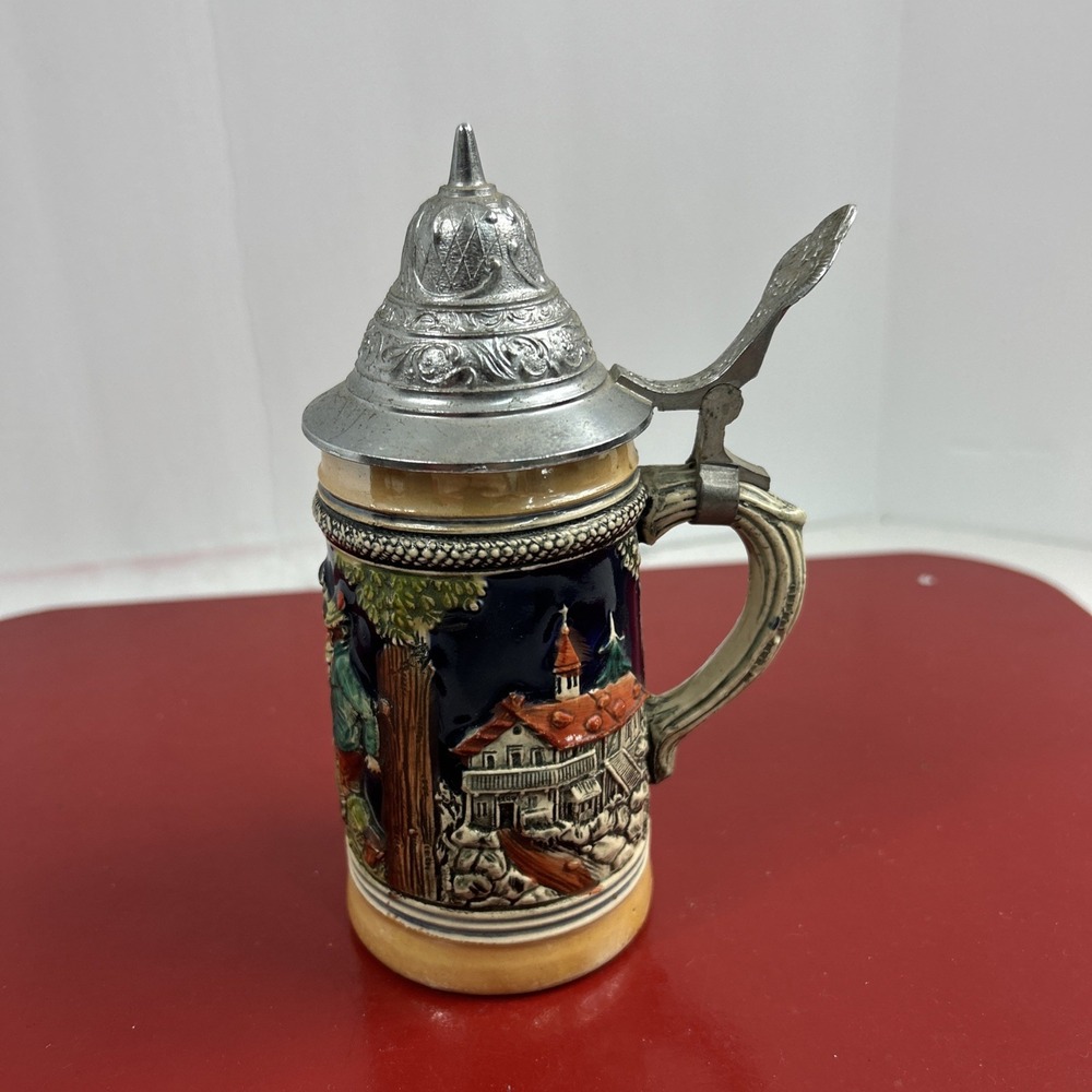 Handarbeit Gerzit Gerz Hand Painted German Lidded Beer Stein 6.5" Tall VTG #3